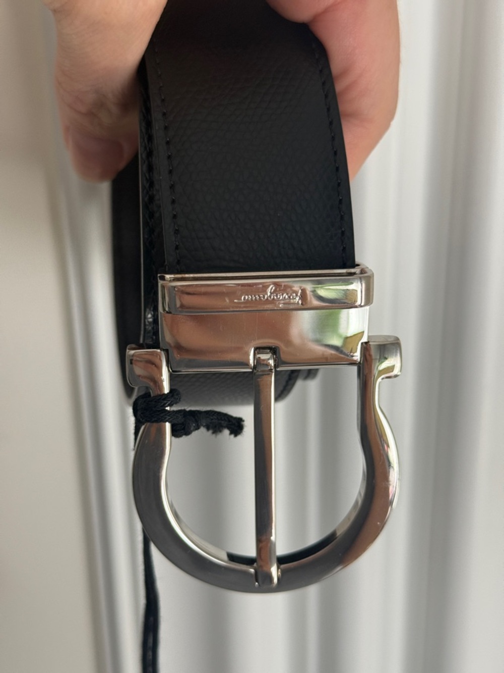 Salvatore Ferragamo Black Leather Belt with Silver Gancini Buckle - Picture 9 of 16